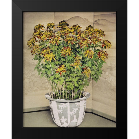 Chrysanthemum Black Modern Wood Framed Art Print by Kazumasa, Ogawa
