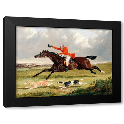Foxhunting-Encouraging Hounds Black Modern Wood Framed Art Print by Herring, John Frederick