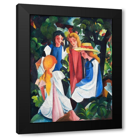 Four Girls Black Modern Wood Framed Art Print by Macke, August