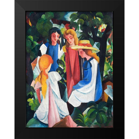 Four Girls Black Modern Wood Framed Art Print by Macke, August