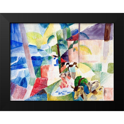 Landscape with children and goats Black Modern Wood Framed Art Print by Macke, August