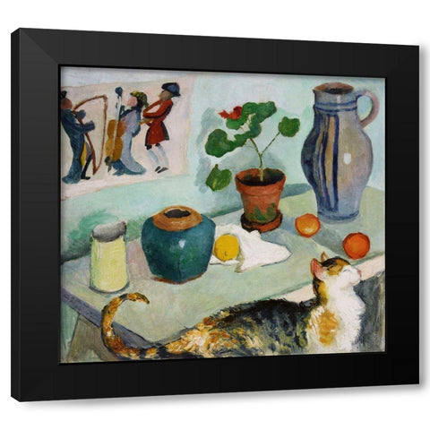 Still life with a cat Black Modern Wood Framed Art Print by Macke, August