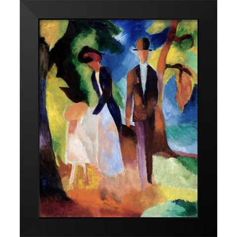 People by a Blue Lake Black Modern Wood Framed Art Print by Macke, August