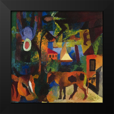 Landscape with Cows-Sailboat-and Painted-in Figures Black Modern Wood Framed Art Print by Macke, August