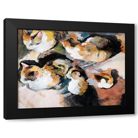 Katzenstudien Study of a Cat Black Modern Wood Framed Art Print with Double Matting by Macke, August