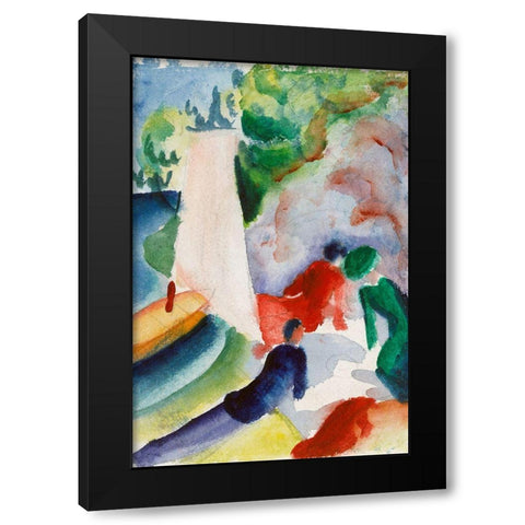 Picnic on the Beach Black Modern Wood Framed Art Print by Macke, August