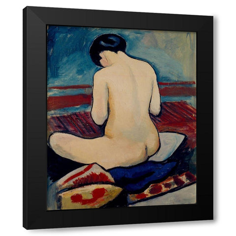 Sitting Nude with Pillow Black Modern Wood Framed Art Print by Macke, August