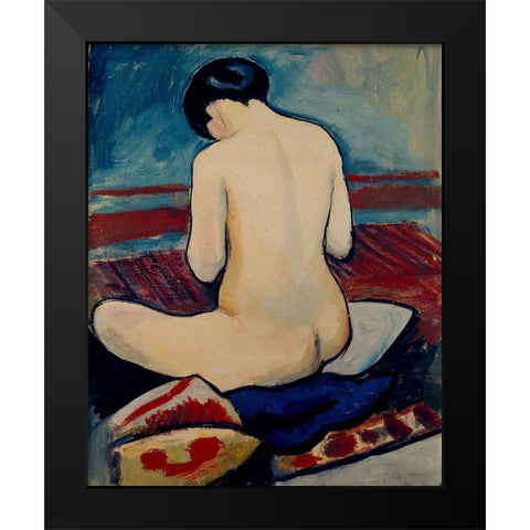 Sitting Nude with Pillow Black Modern Wood Framed Art Print by Macke, August