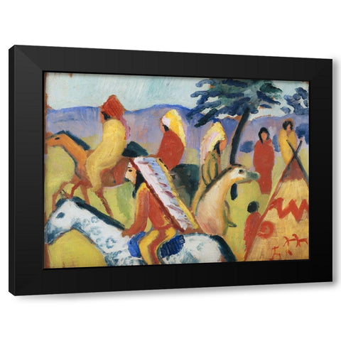 Indians Riding Near the Tent Black Modern Wood Framed Art Print with Double Matting by Macke, August