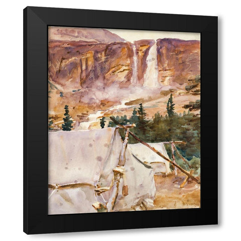Camp and Waterfall Black Modern Wood Framed Art Print by Sargent, John Singer