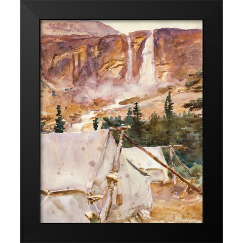 Camp and Waterfall Black Modern Wood Framed Art Print by Sargent, John Singer