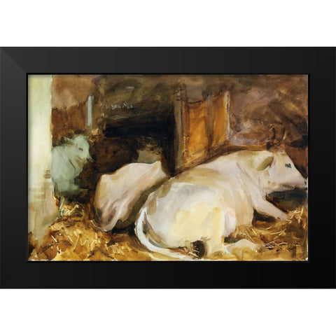 Three Oxen Black Modern Wood Framed Art Print by Sargent, John Singer
