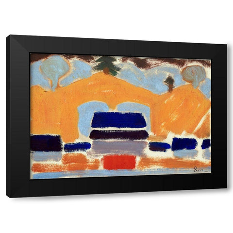 Landscape with Houses Black Modern Wood Framed Art Print with Double Matting by Dove, Arthur