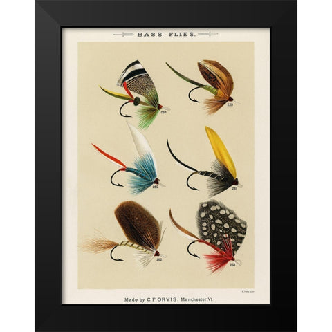 Bass Fishing Flies I from Favorite Flies and Their Histories Black Modern Wood Framed Art Print by Marbury, Mary Orvis