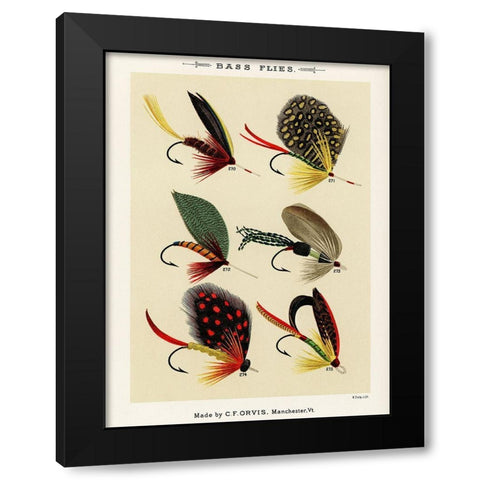Bass Fishing Flies II from Favorite Flies and Their Histories Black Modern Wood Framed Art Print by Marbury, Mary Orvis