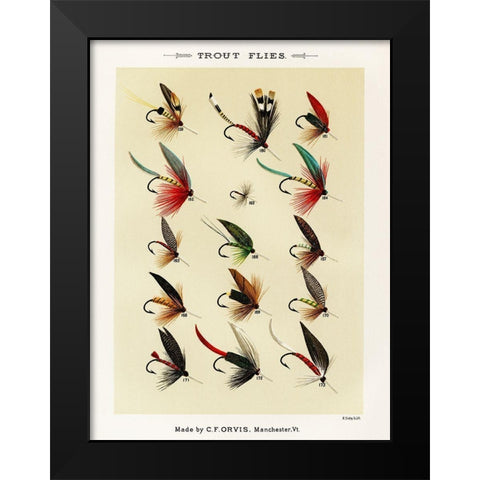 Trout Fishing Flies II from Favorite Flies and Their Histories Black Modern Wood Framed Art Print by Marbury, Mary Orvis