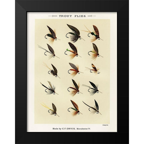 Trout Fishing Flies IX from Favorite Flies and Their Histories Black Modern Wood Framed Art Print by Marbury, Mary Orvis