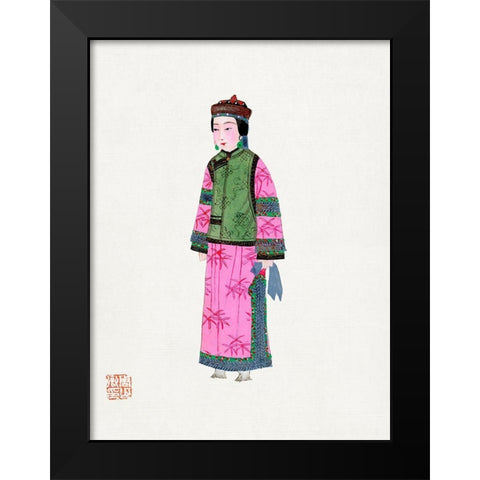 Lady in dress with winter hat Black Modern Wood Framed Art Print by Vintage Chinese Clothing