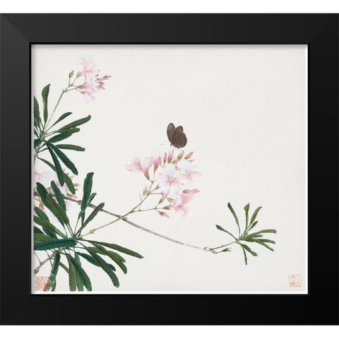 Insects and Flowers I Black Modern Wood Framed Art Print by Lian, Ju