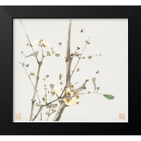 Insects and Flowers V Black Modern Wood Framed Art Print by Lian, Ju