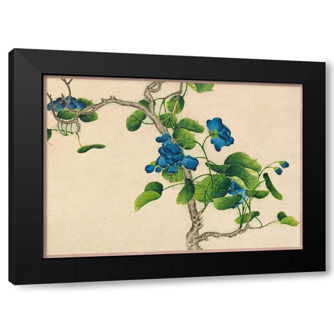 Climbing Blue Flowers  Black Modern Wood Framed Art Print with Double Matting by Ruoai, Zhang