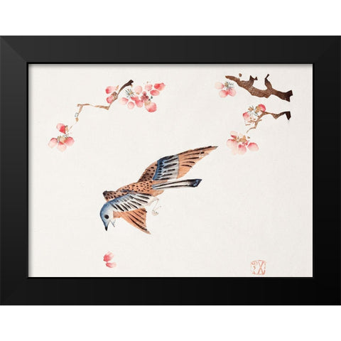 Page from Shi Zhu Zhai Flying Bird Black Modern Wood Framed Art Print by Zhengyan, Hu