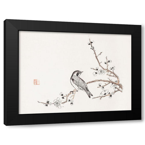 Page from Shi Zhu Zhai Bird on Branch Black Modern Wood Framed Art Print by Zhengyan, Hu