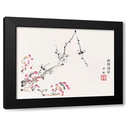 Page from Shi Zhu Zhai Pink Flowers Black Modern Wood Framed Art Print by Zhengyan, Hu