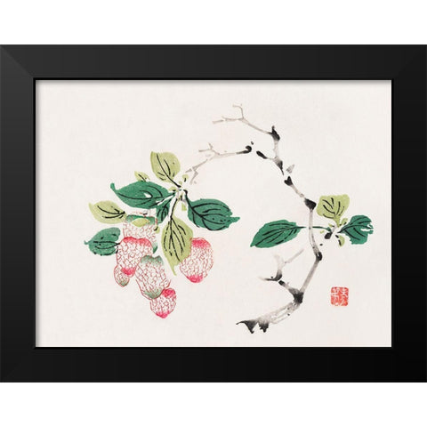 Page from Shi Zhu Zhai Red Fruit Bunch Black Modern Wood Framed Art Print by Zhengyan, Hu