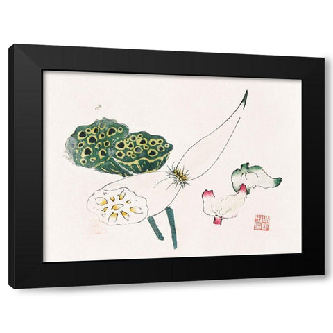 Page from Shi Zhu Zhai Green Seed Pods Black Modern Wood Framed Art Print by Zhengyan, Hu