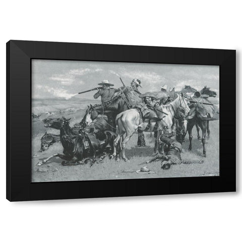 An Episode in the Opening Up of a Cattle Country-Sketch Black Modern Wood Framed Art Print with Double Matting by Remington, Frederic