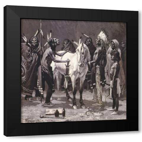 Making Medicine Ponies Black Modern Wood Framed Art Print by Remington, Frederic