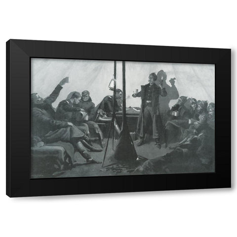 Merry Christmas in a Silby Tent-Sketch Black Modern Wood Framed Art Print by Remington, Frederic