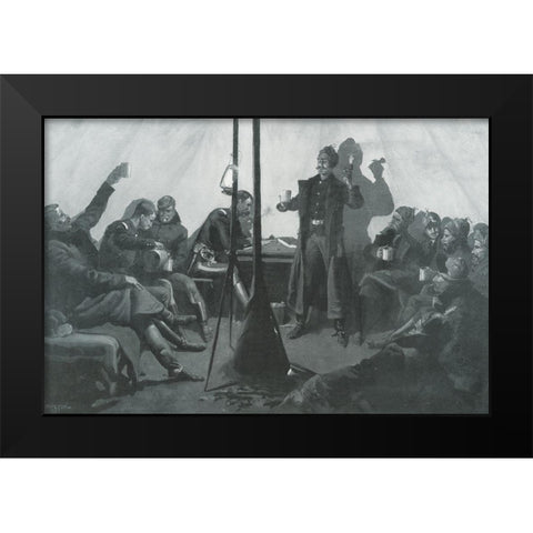 Merry Christmas in a Silby Tent-Sketch Black Modern Wood Framed Art Print by Remington, Frederic