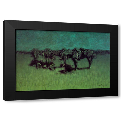 Night Halt of the Cavalry Black Modern Wood Framed Art Print by Remington, Frederic