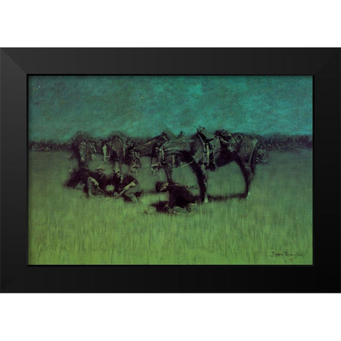 Night Halt of the Cavalry Black Modern Wood Framed Art Print by Remington, Frederic