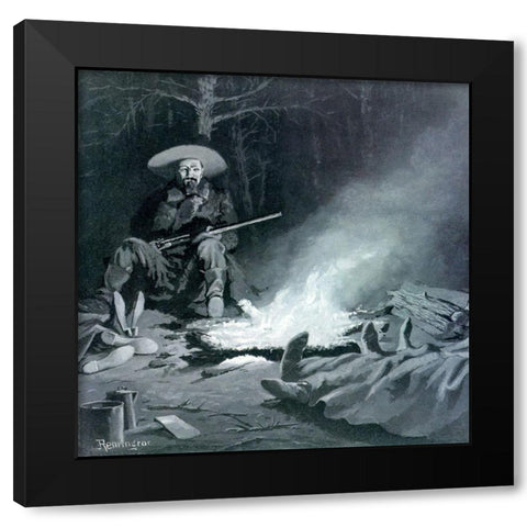 On Guard at Night Black Modern Wood Framed Art Print by Remington, Frederic