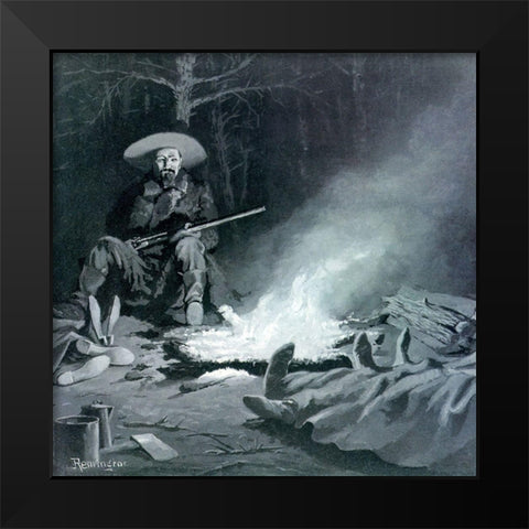 On Guard at Night Black Modern Wood Framed Art Print by Remington, Frederic