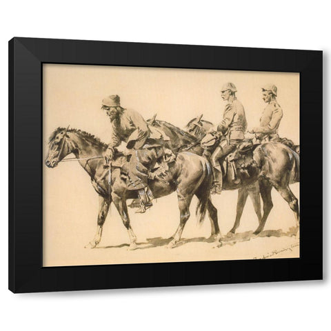 Police and Trailer Following a Criminal Black Modern Wood Framed Art Print by Remington, Frederic