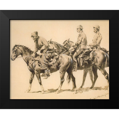 Police and Trailer Following a Criminal Black Modern Wood Framed Art Print by Remington, Frederic