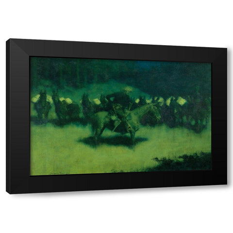 Scare in a Pack Train Black Modern Wood Framed Art Print by Remington, Frederic