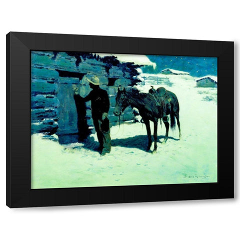 The Belated Traveler Black Modern Wood Framed Art Print with Double Matting by Remington, Frederic