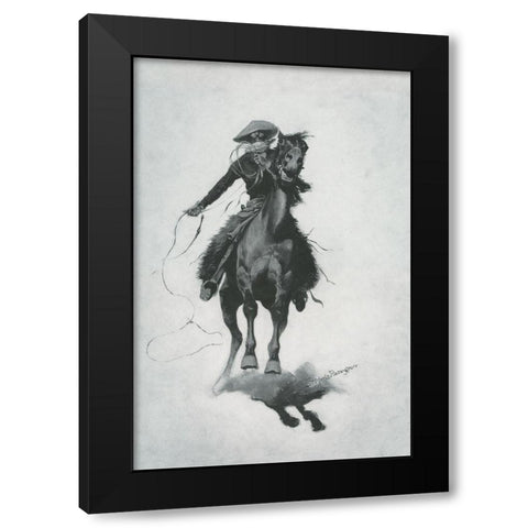 The Cow Puncher-Sketch Black Modern Wood Framed Art Print by Remington, Frederic