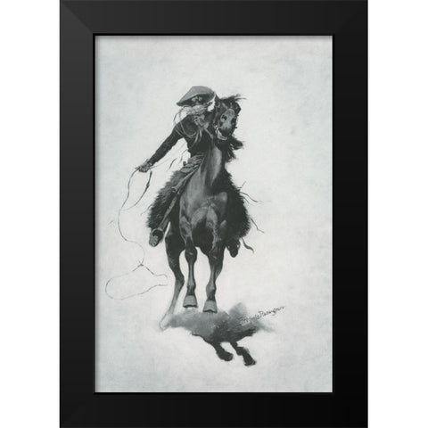 The Cow Puncher-Sketch Black Modern Wood Framed Art Print by Remington, Frederic