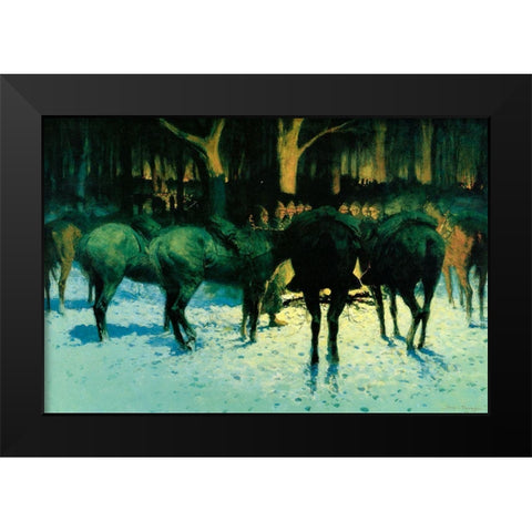 The Winter Campaign Black Modern Wood Framed Art Print by Remington, Frederic