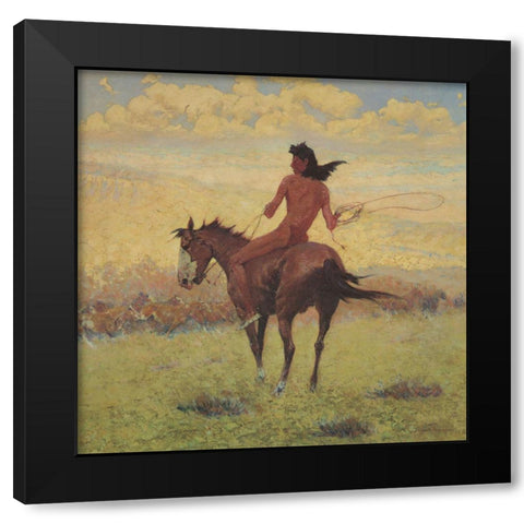 The Pony Herder Black Modern Wood Framed Art Print with Double Matting by Remington, Frederic
