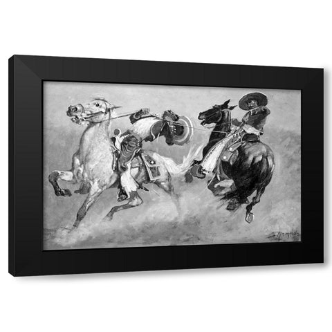 Cowboy Fun In Old Mexico Black Modern Wood Framed Art Print by Remington, Frederic