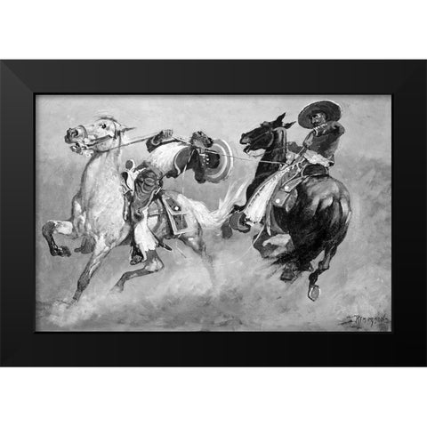 Cowboy Fun In Old Mexico Black Modern Wood Framed Art Print by Remington, Frederic
