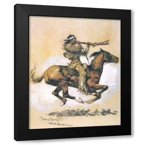Buffalo Hunter Spitting A Bullet Into A Gun Black Modern Wood Framed Art Print with Double Matting by Remington, Frederic