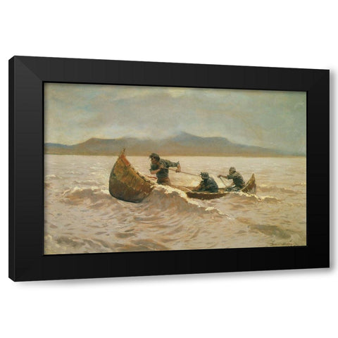 Howl of the Weather Black Modern Wood Framed Art Print by Remington, Frederic